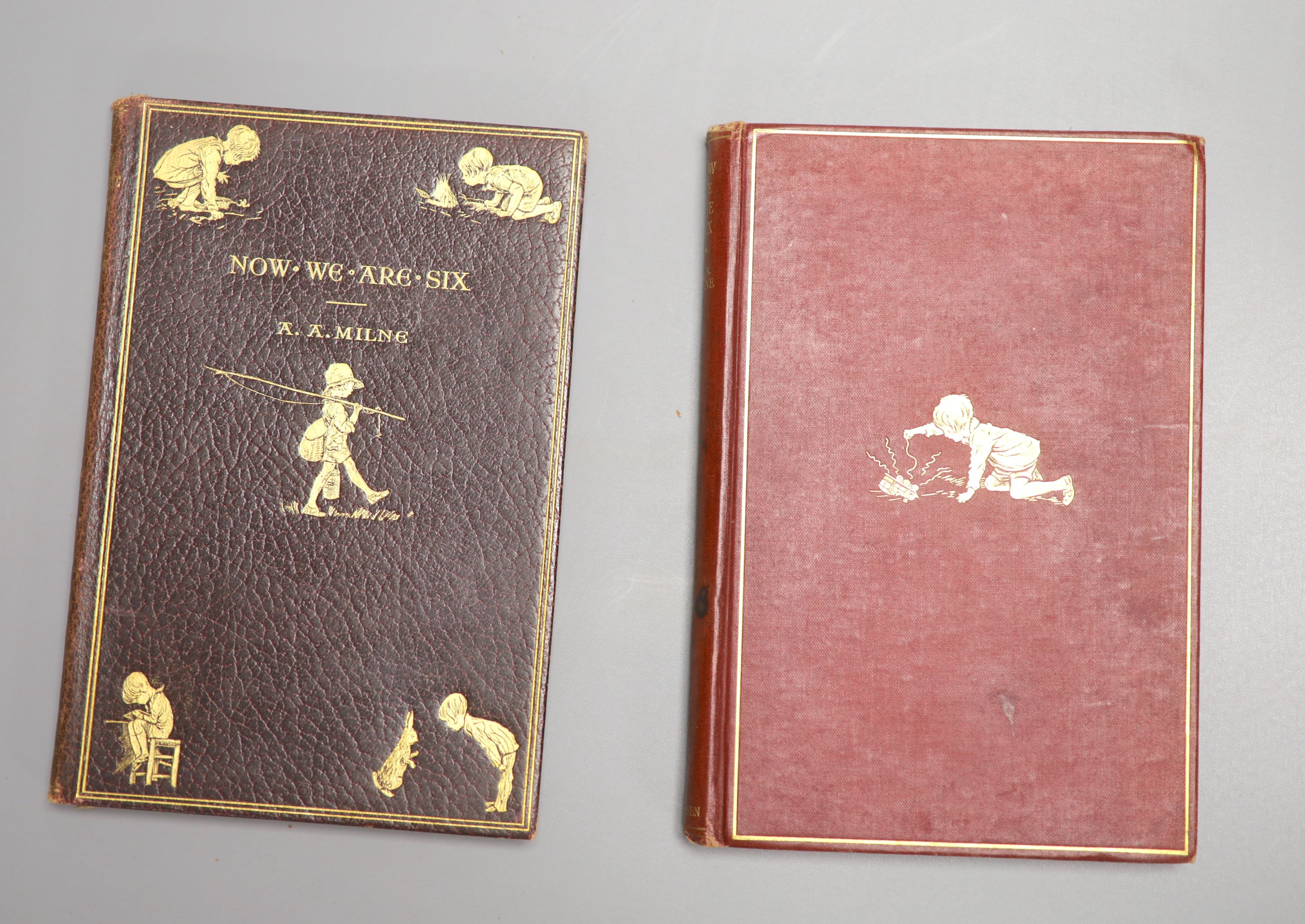 Milne, Alan Alexander - 7 works, all illustrated by Ernest H. Shepard - Now We Are Six, 1st edition, 8vo, original cloth gilt, front inner hinge split, London, 1928; Now We Are Six, 1st edition, 8vo, original cloth gilt,